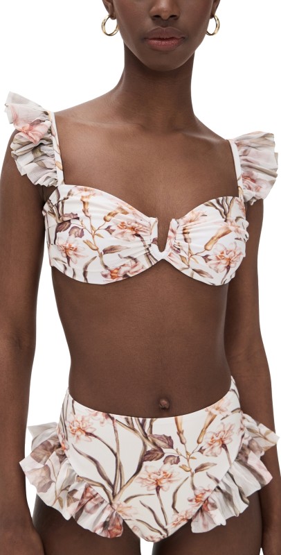 PatBO Botanic Retro Flutter Bikini Top Off White
