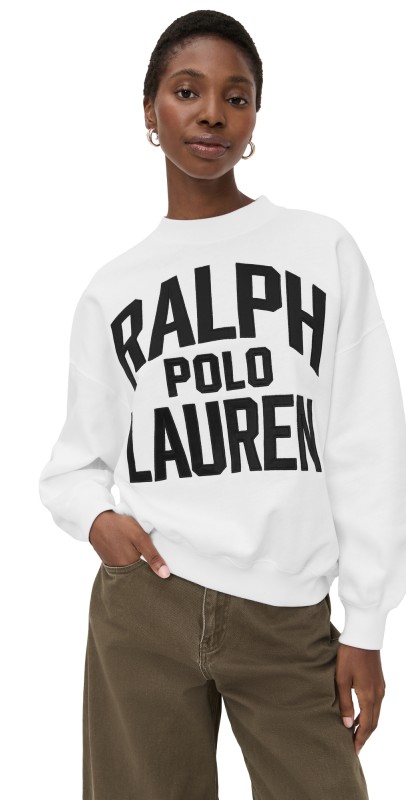 Polo Ralph Lauren Vintage Fleece Knit Long Sleeve Crew Neck Sweater White