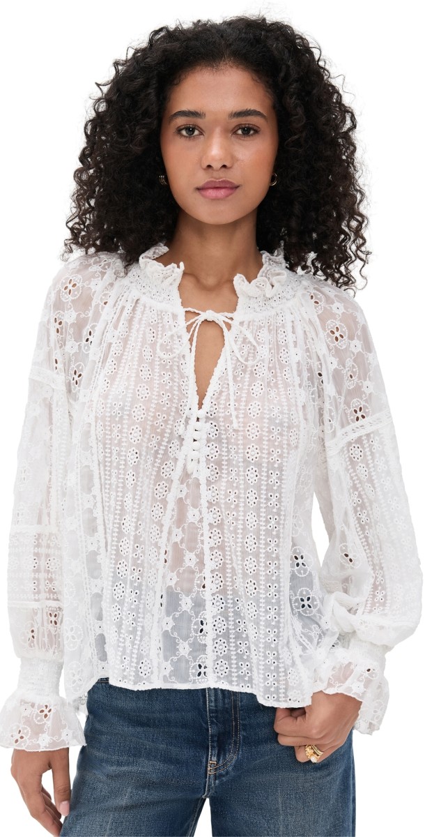 alice + olivia Norah Eyelet Peasant Blouse White