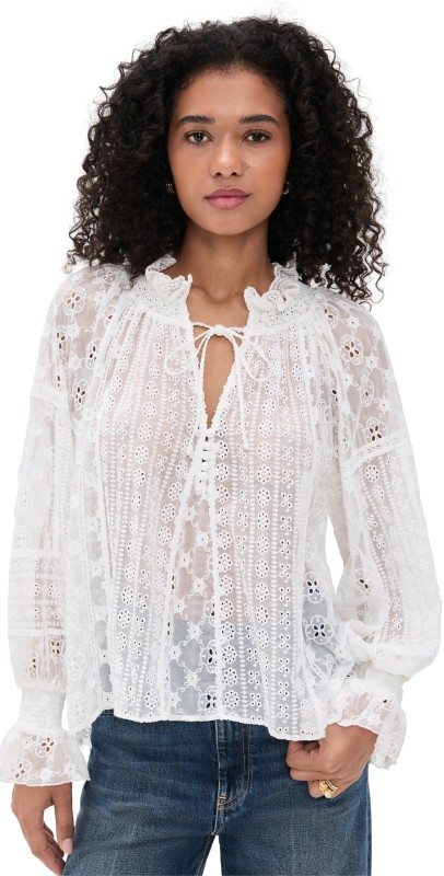 alice + olivia Norah Eyelet Peasant Blouse White