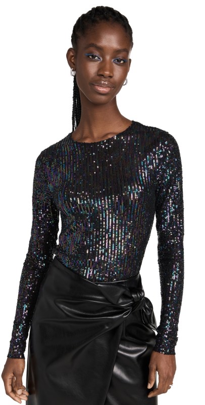 Free People Gold Rush Long Sleeve Top Black Combo