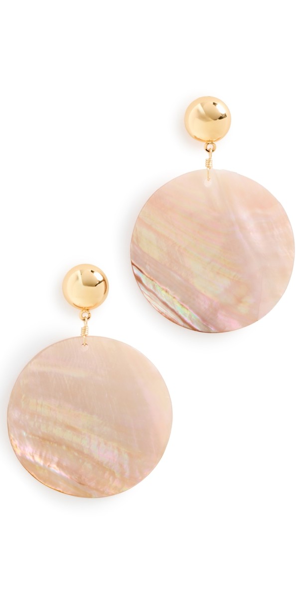 Kenneth Jay Lane Beige Shell Disc Pierced Earrings Gold/Beig