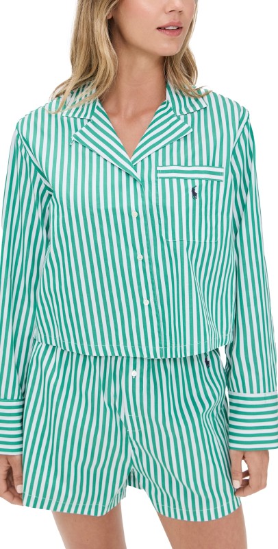 Polo Ralph Lauren Crop Top & Boxer PJ Set White Cloud/Vine Green