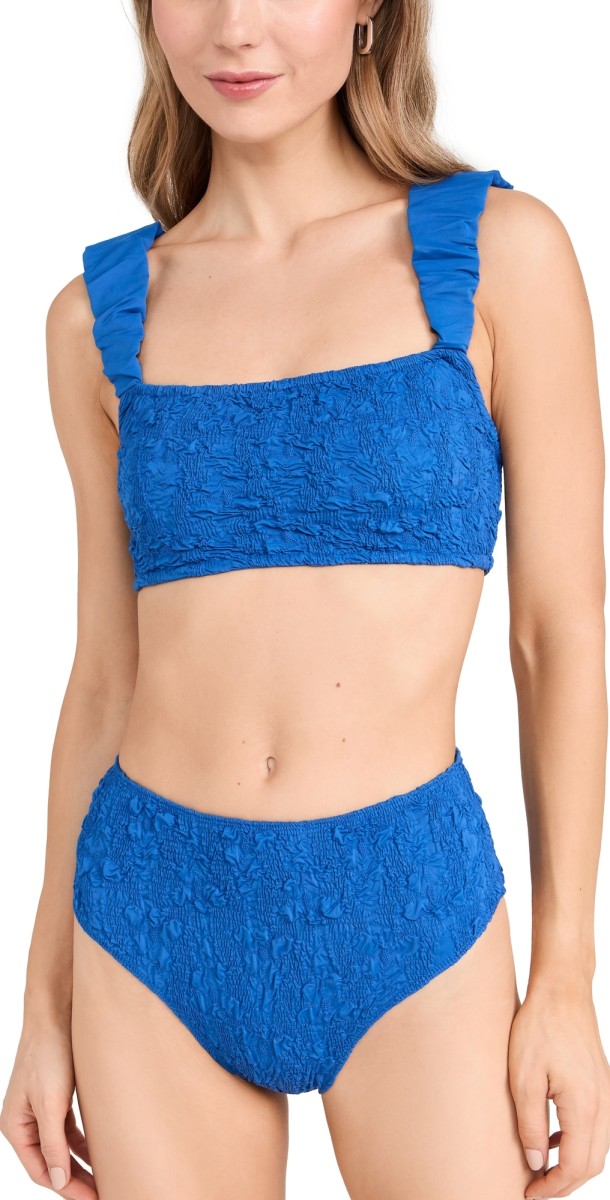 Sea Slone Solid Smocked Bikini Top Blue