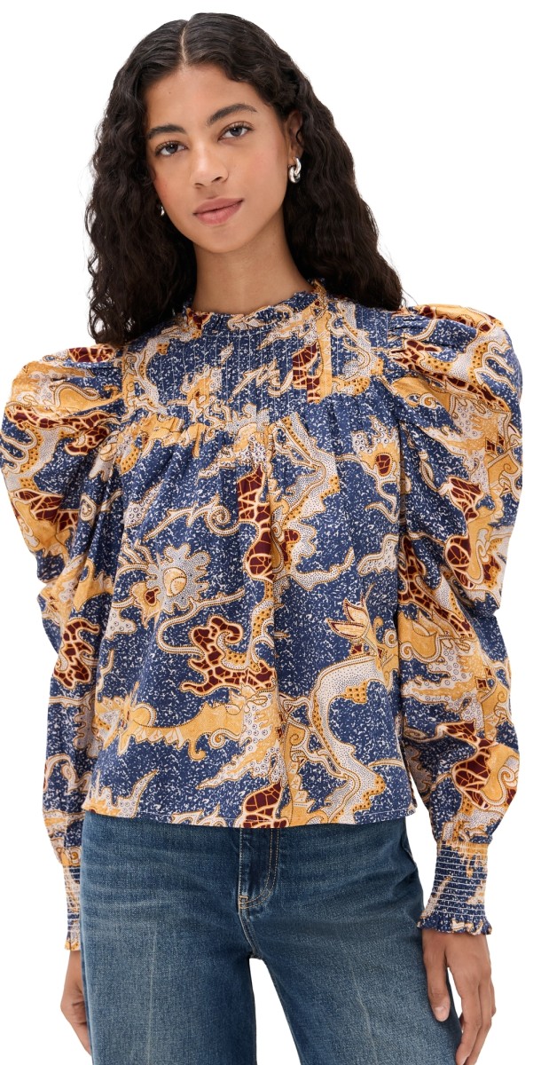 Cleobella Irina Blouse Blue Castello Print