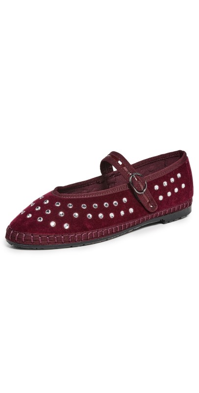 Flabelus Mae Velvet Mary Jane Flats Burgundy