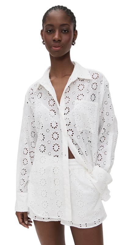 Le Superbe Eyelet Shine Over You Shirt Pure White