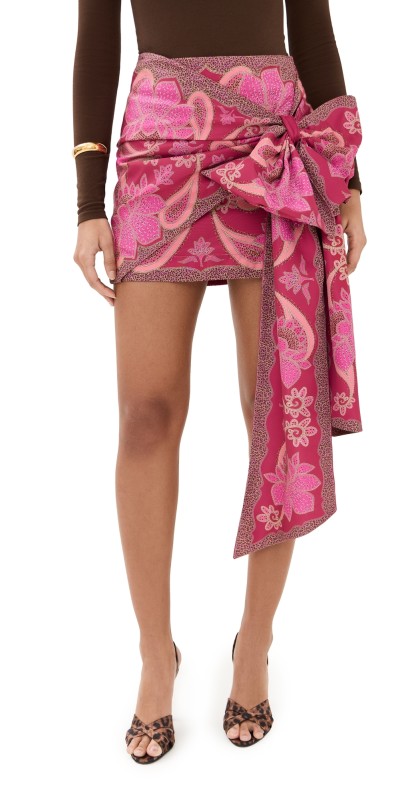 FARM Rio Floral Glam Scarf Red Tie Gathering Mini Skirt Floral Glam Scarf Red