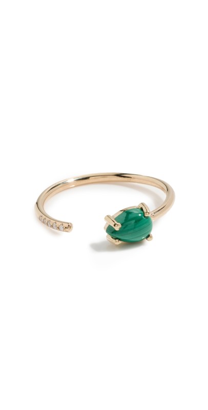 Zoe Chicco 14k Pear Cut Emerald & Pave Diamond Open Ring 14k Yellow Gold/Malachite