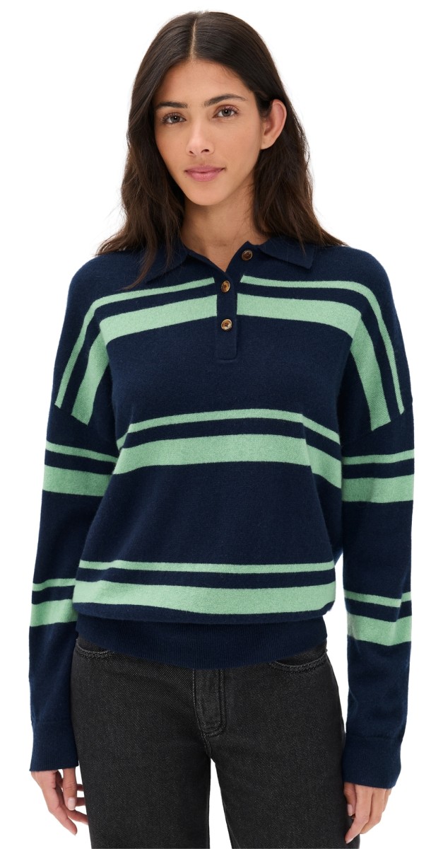 Renggli Cashmere Striped Polo Eggshell/Saffron