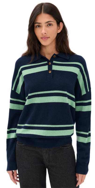 Renggli Cashmere Striped Polo Eggshell/Saffron