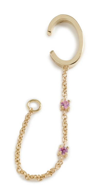 Isa Grutman Pink Sapphire Chain Ear Cuff with Loop Yellow Gold