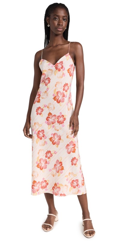 DANNIJO Open Back Cross Strap Midi Dress Watercolor Hibiscus Rouge