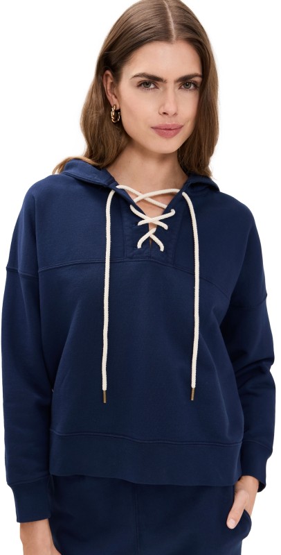 THE GREAT. The Lace Up Hoodie True Navy