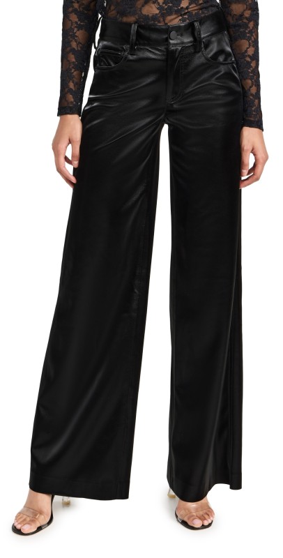alice + olivia Trish Shiny Vegan Leather Baggy Pants Black