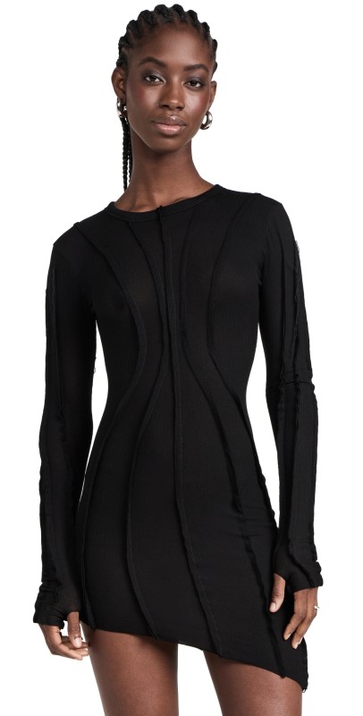 Sami Miro Vintage Asymmetric Long Sleeve Mini Dress Black