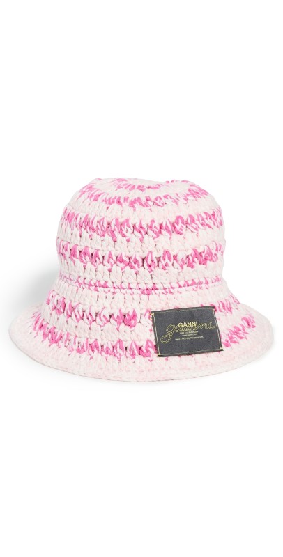 GANNI Cotton Melange Crochet Bucket Hat Multicolour