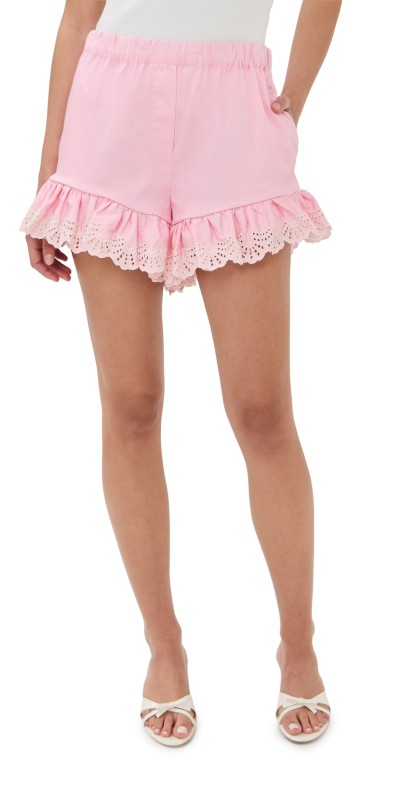 Kika Vargas Frida Shorts Pale Pink Cotton + White Embroidery Pale Pink