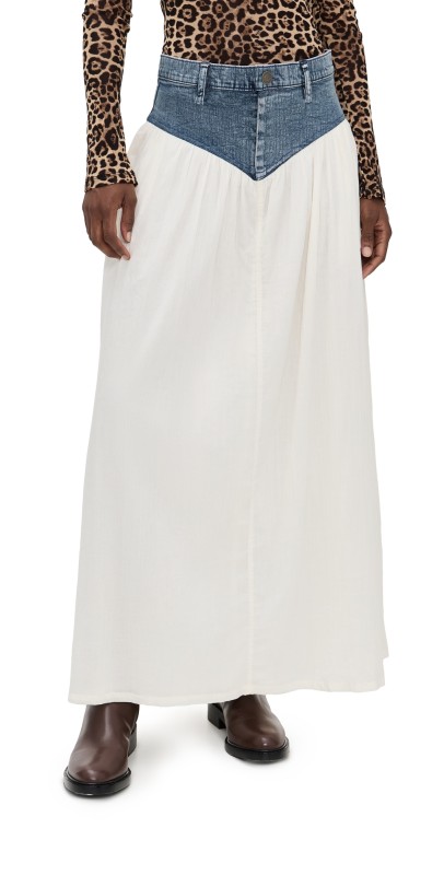 Show Me Your Mumu Joni Maxi Skirt Denim With Cream Voile
