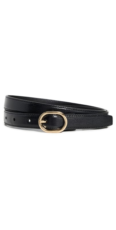 Vince Stitched Lizard Glazed Belt Black