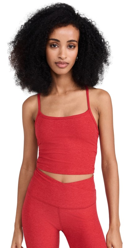Beyond Yoga Spacedye Slim Racerback Cropped Tank Ruby Red Heather