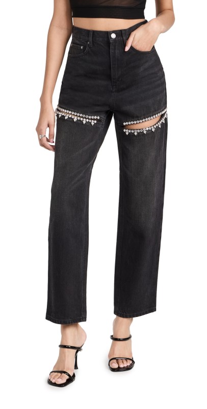 AREA Crystal Slit Jeans Black