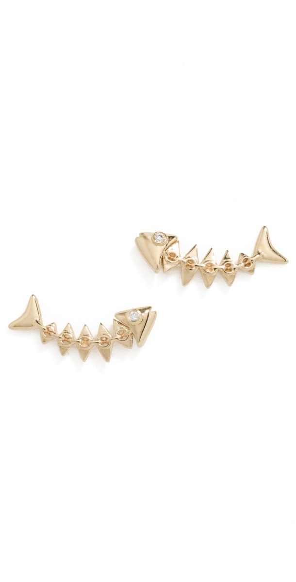 Sydney Evan 14k Fishbone Studs Yellow Gold
