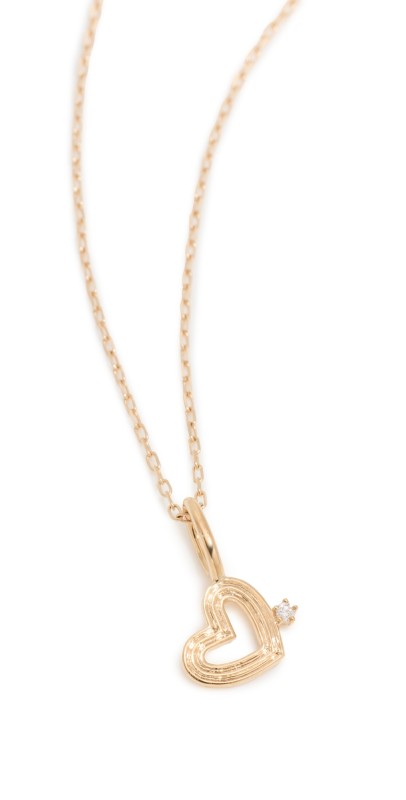 Adina Reyter 14k Groovy Diamond Heart Mini Bead Charm Necklace Mixed