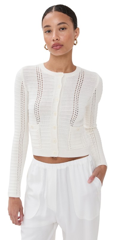 Sablyn Charlotte Slim Crewneck Cardigan Gardenia
