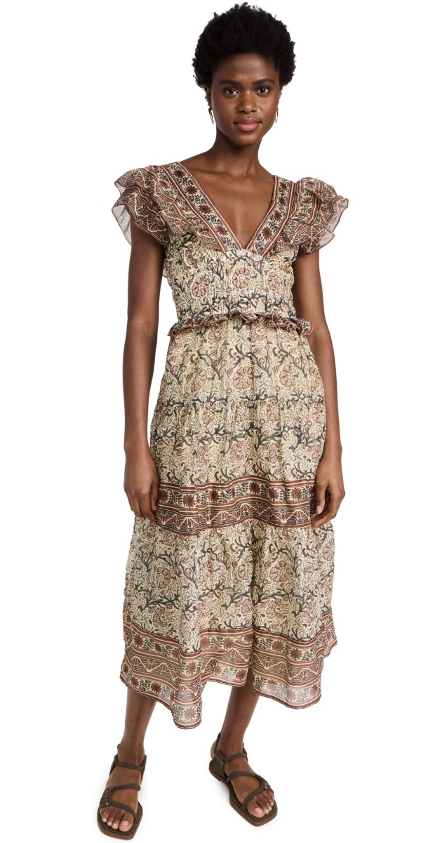 Sea Marlee Print Flutter Sleeve Dress Clay