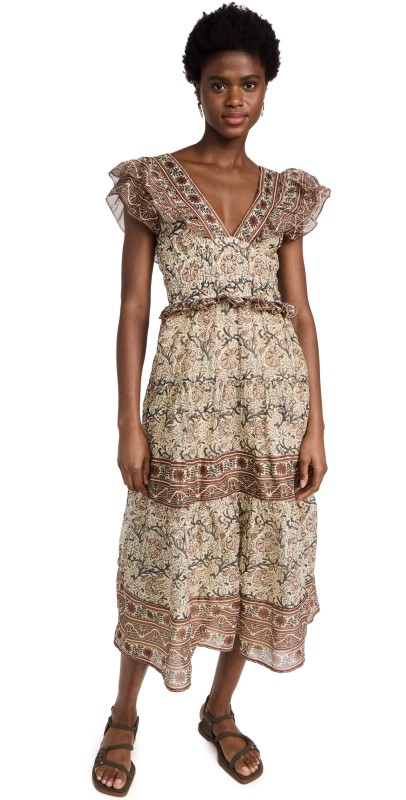 Sea Marlee Print Flutter Sleeve Dress Clay