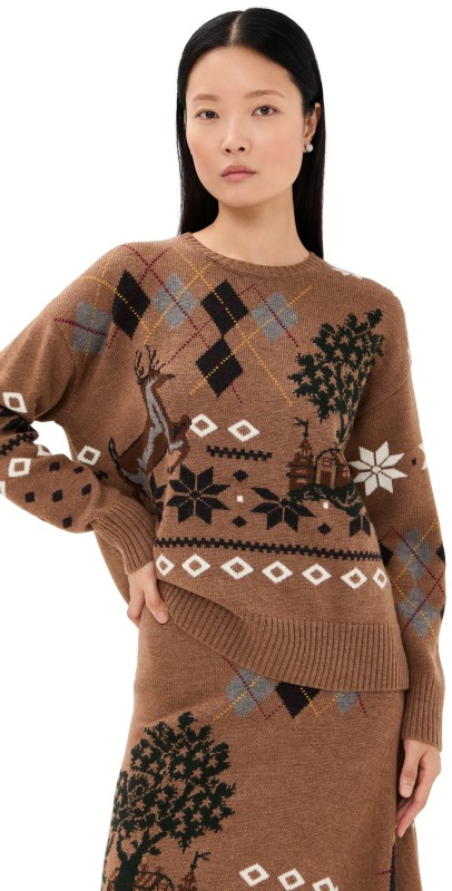 Monse Mixed Fair Isle Crew Neck Sweater Khaki