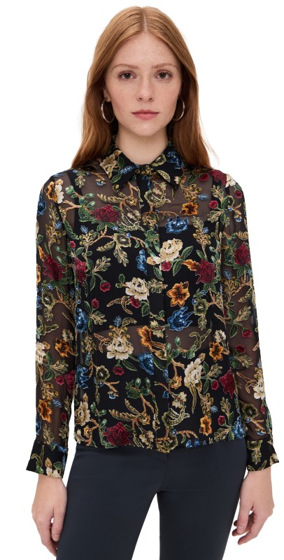 alice + olivia Willa Top Tapestry Trails Sm Black
