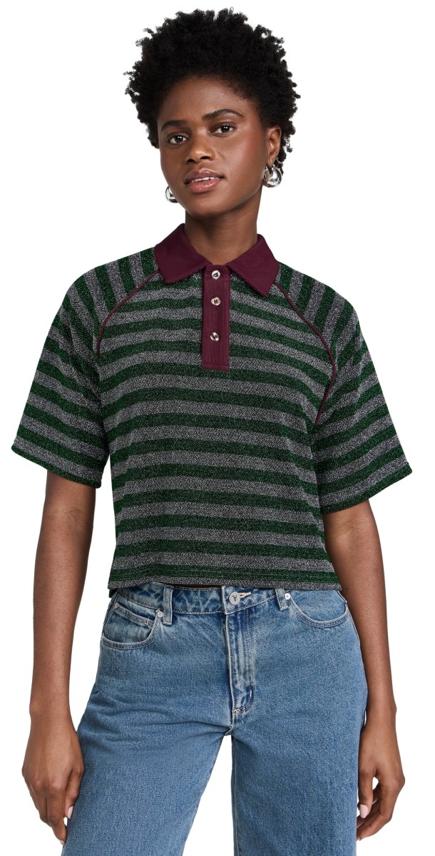 BruceGlen Metallic Stripe Raglan Polo Green/Silver Stripe