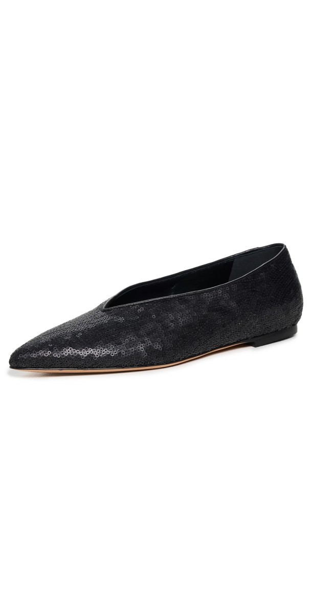 Emme Parsons Pointy Flats Black Matte Paillettes