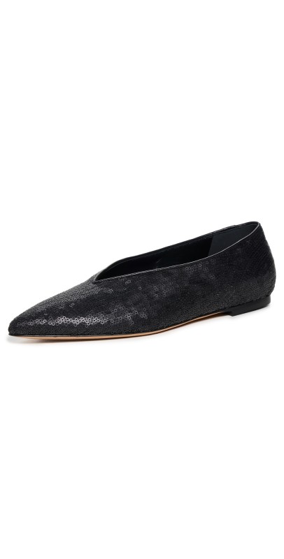 Emme Parsons Pointy Flats Black Matte Paillettes