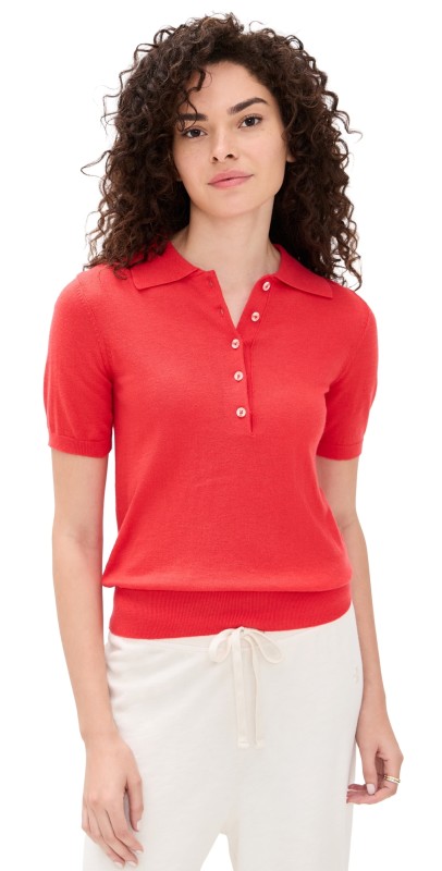 Varley Toni Polo Knit Tee Poinsettia