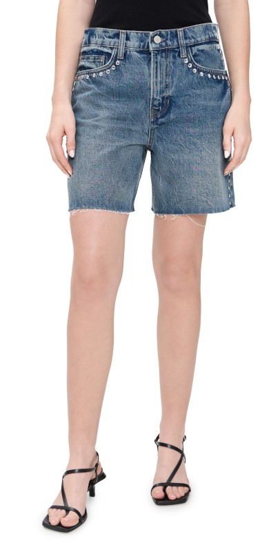 Reformation Raye Mid Rise 6 Relaxed Jean Shorts Chesapeake Studded