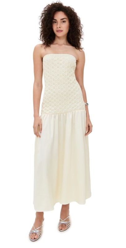 Arianne Elmy Strapless Smocked Parlour Dress Mellow Yellow