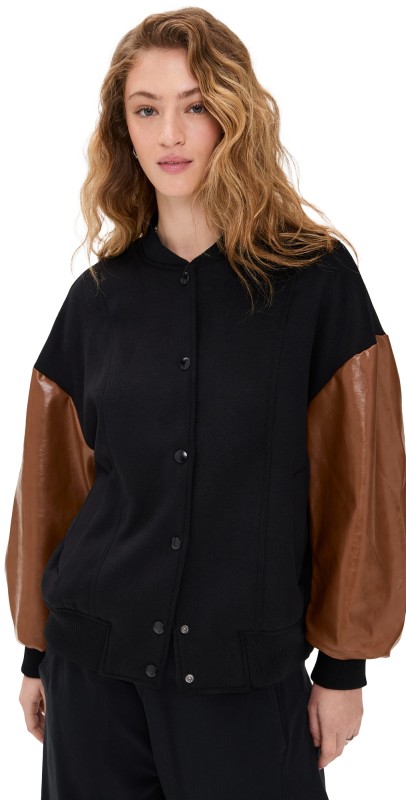 Line & Dot Varsity Jacket Black And Camel