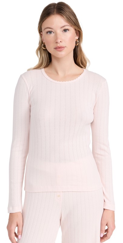 Leset Pointelle Slim Fit Long Sleeve Pink