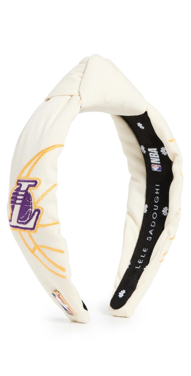 Lele Sadoughi Lele x LA Lakers Embroidered Headband Ivory 100