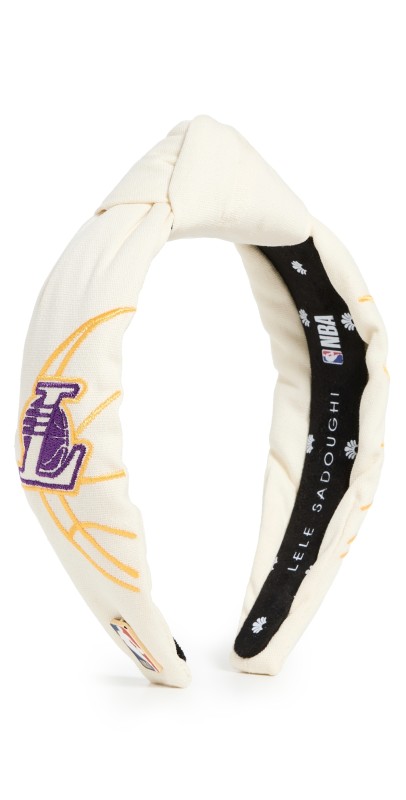Lele Sadoughi Lele x LA Lakers Embroidered Headband Ivory 100
