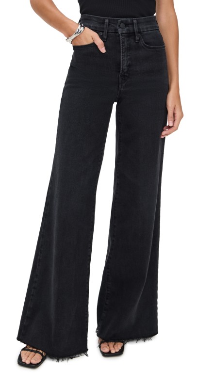 Good American Soft Tech Good Waist Palazzo Jeans Black391