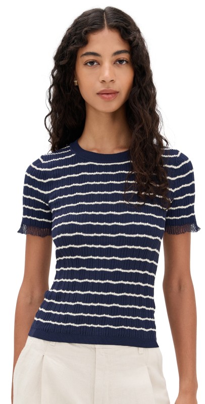 rag & bone Chiara Stripe Short Sleeve Shirt Indigo