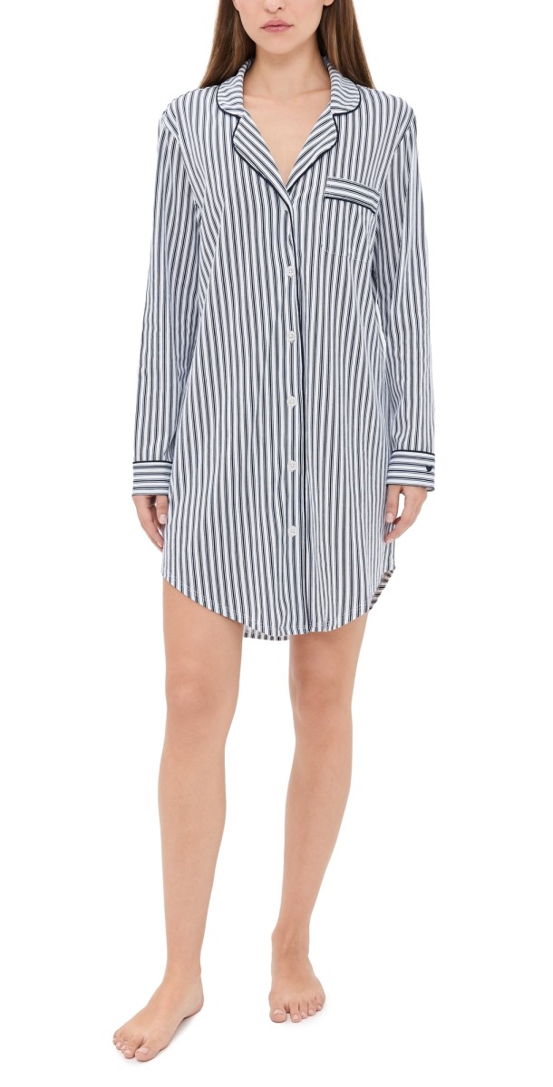 Petite Plume Luxe Pima Navy French Ticking Nightshirt Navy