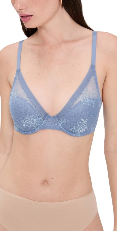 Natori Love Lace Full Coverage Plunge T-Shirt Bra Country Blue/Minty