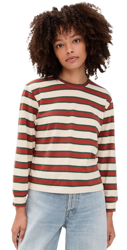 THE GREAT. The Campus Crew Tee Cream With Brown