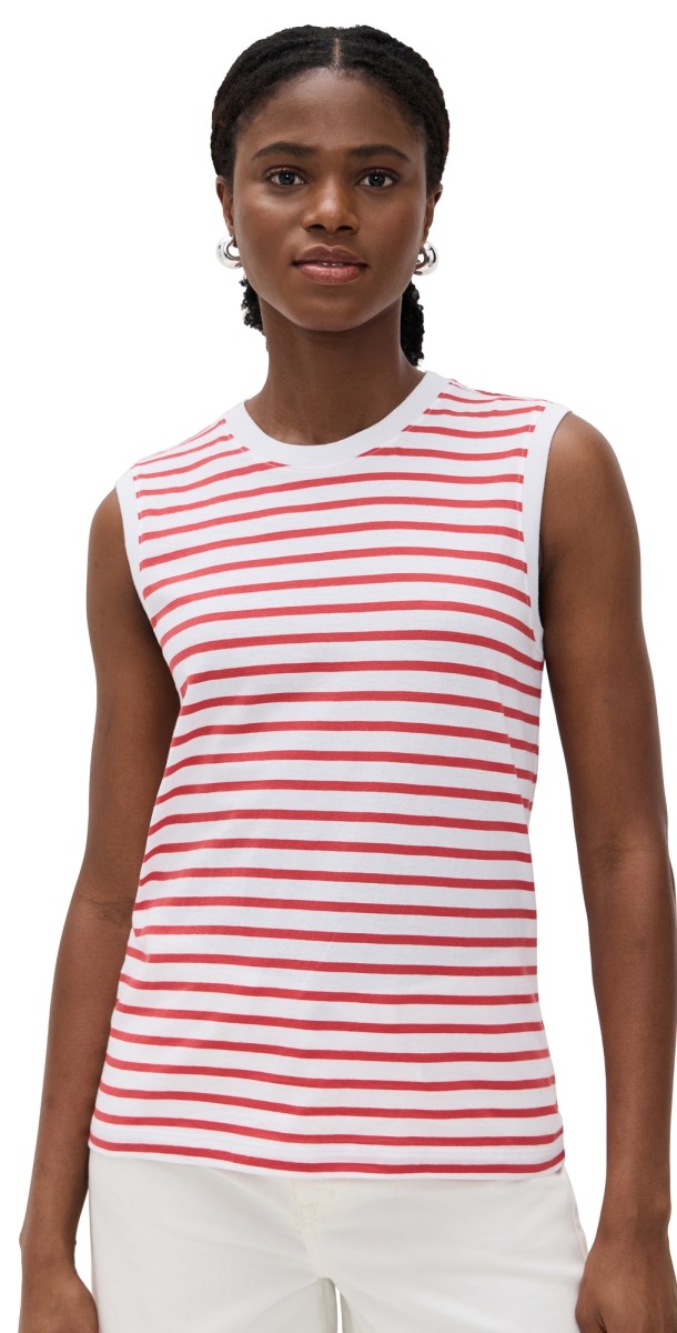 ATM Anthony Thomas Melillo Stripe Classic Jersey Sleeveless Boy Tee White/Cardinal Red