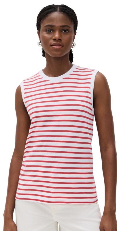 ATM Anthony Thomas Melillo Stripe Classic Jersey Sleeveless Boy Tee White/Cardinal Red